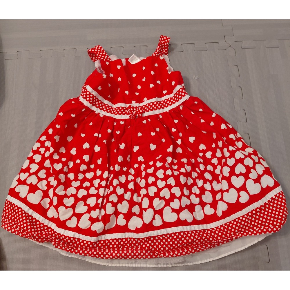 George Toddler Girls Red Heart Polka Dot Sleeveless Dress Valentine Party 4T